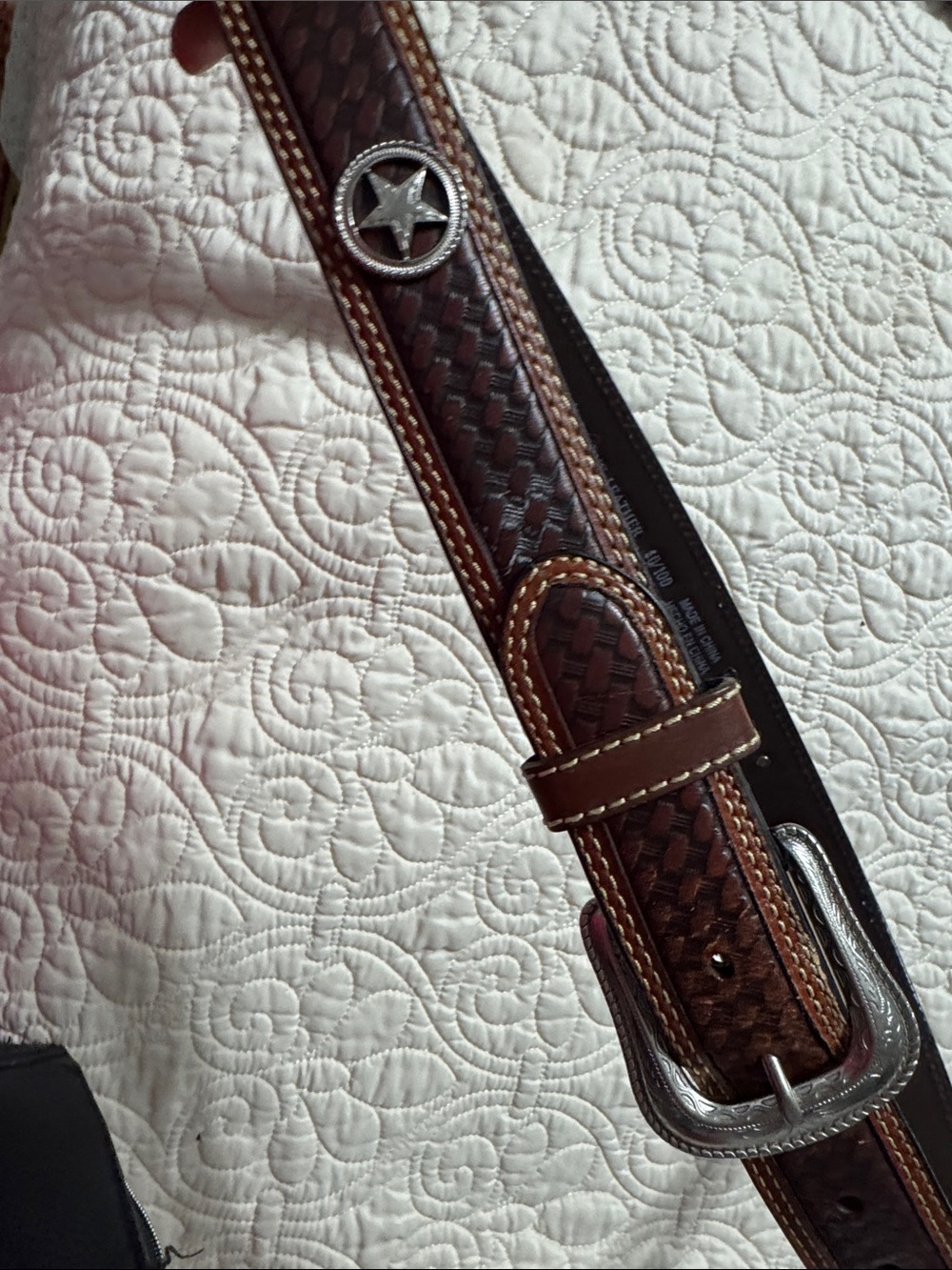 Brown Woven Leather Men’s or women’s Belt with Star Concho